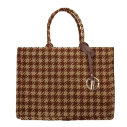 Borsa pied-de-poule beige e marrone