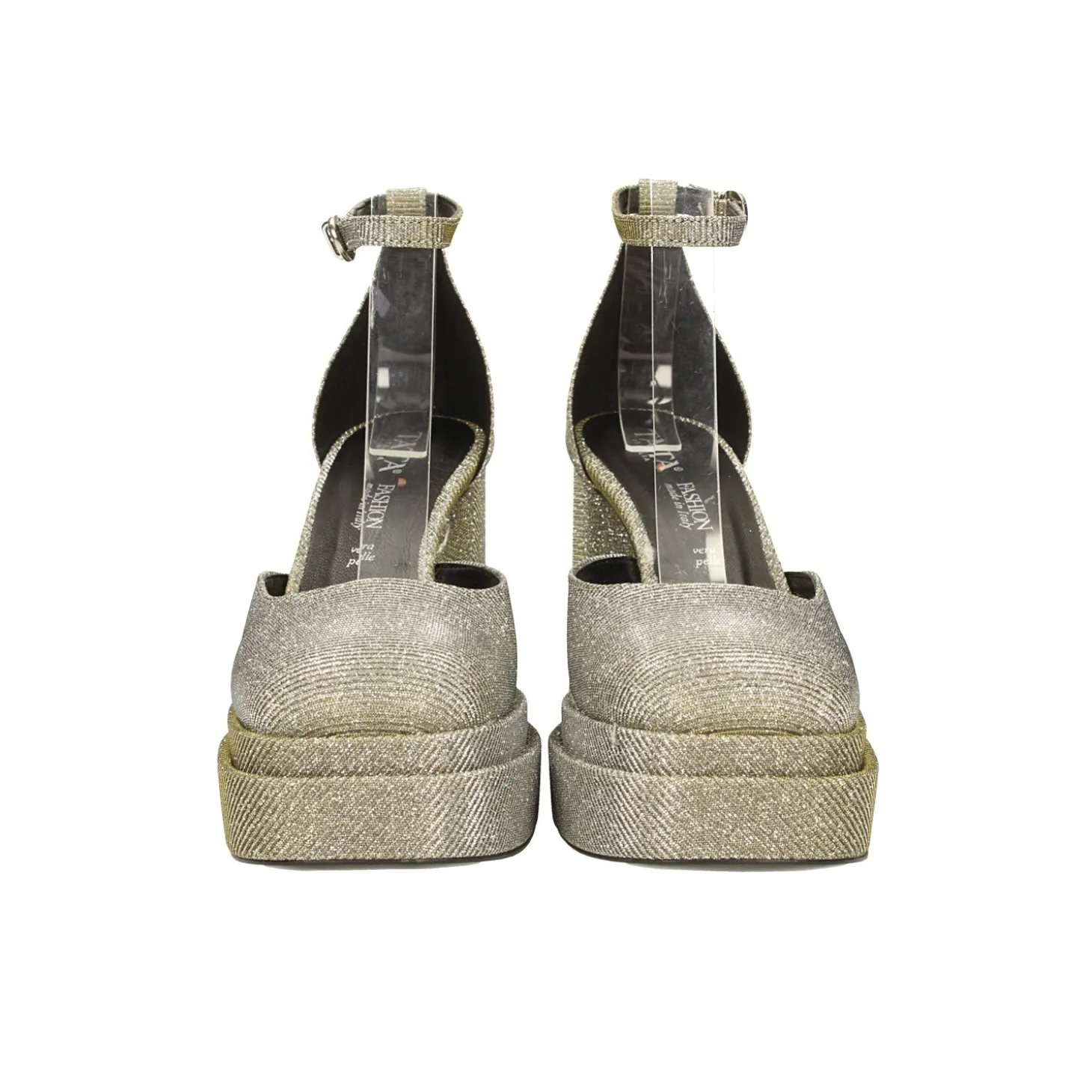 Décolleté glitterate con doppio plateau. Made in Italy. Tacco alto 11cm