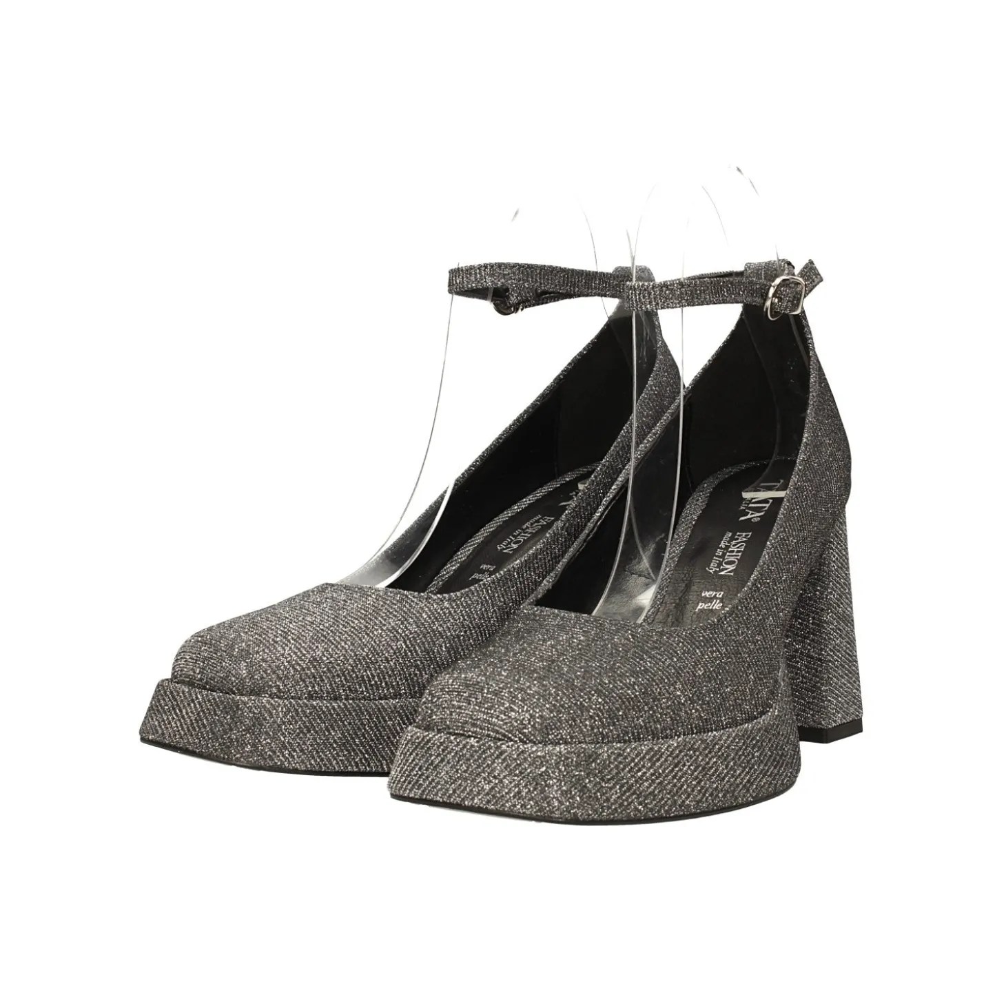 Décolleté glitterate. con punta squadrata e plateau. Made in Italy. Tacco alto 9cm