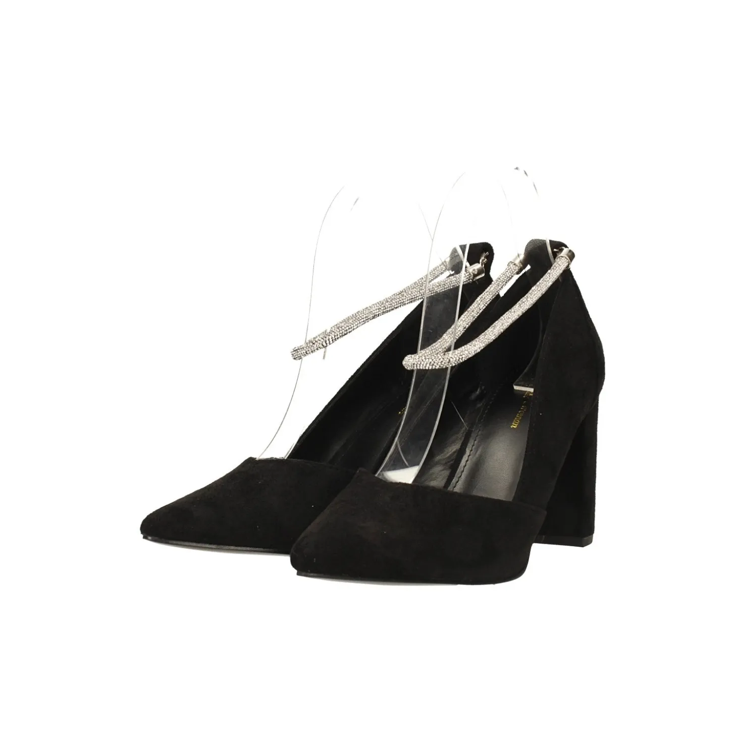 Décolleté in microfibra con cinturino alla caviglia con strass. Tacco alto 8cm