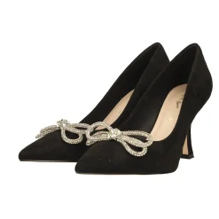 Décolleté in microfibra.. con fiocco tempestato di strass. Tacco alto 9cm