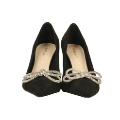 Décolleté in microfibra.. con fiocco tempestato di strass. Tacco alto 9cm