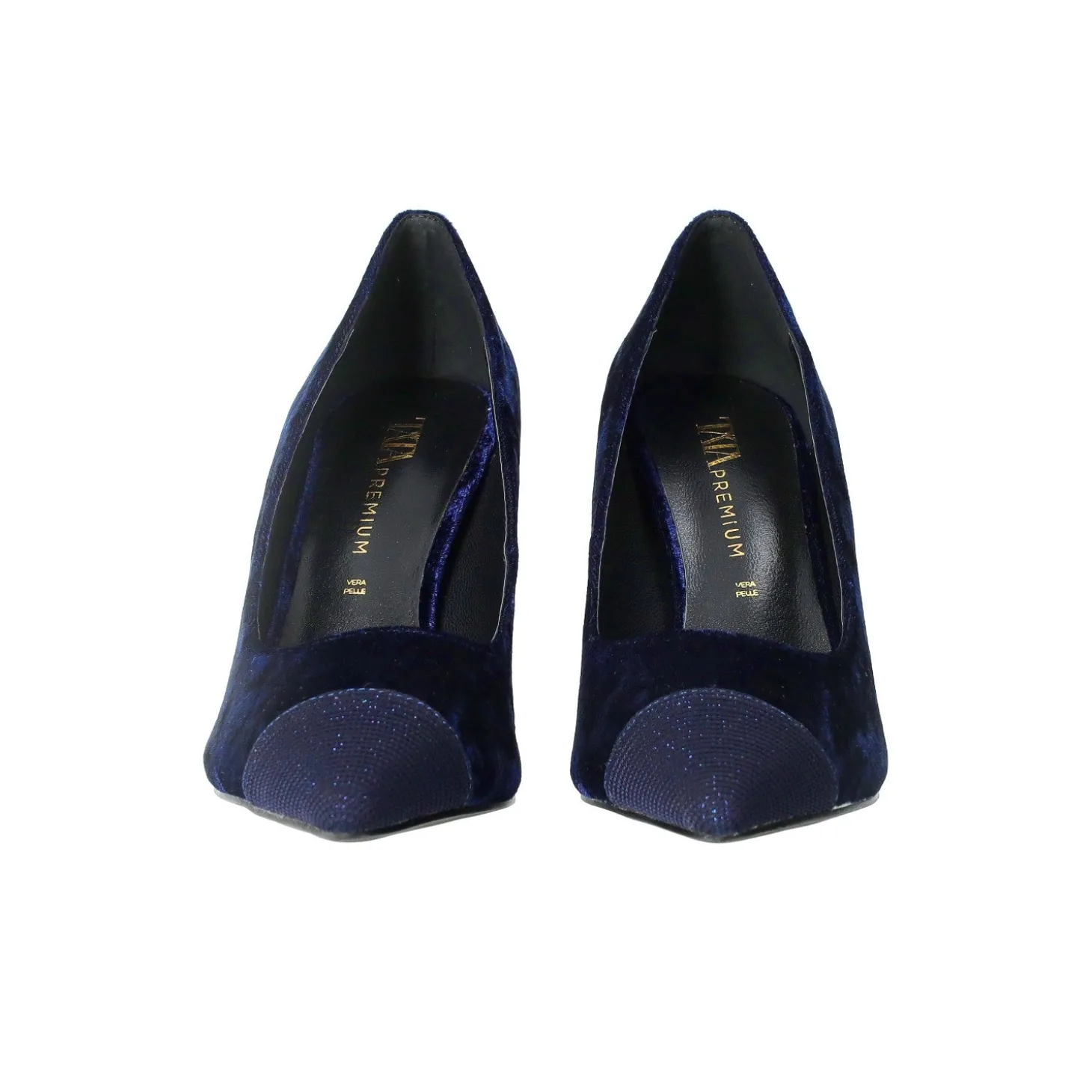 Décolleté pumps con punta in tessuto. Tacco alto 10cm