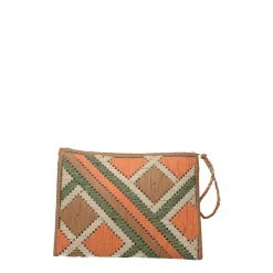 Pochette in paglia intrecciata con motivi geometrici