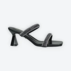 Sandali con due fasce e strass. Tacco alto 7cm