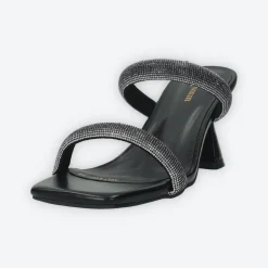 Sandali con due fasce e strass. Tacco alto 7cm