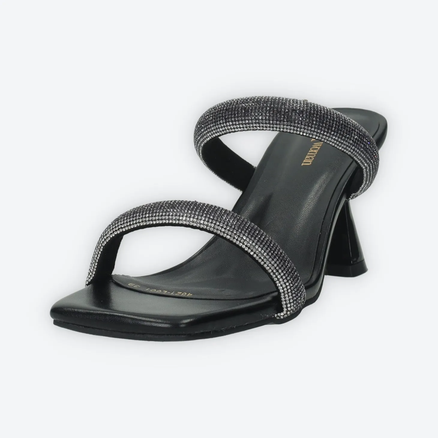 Sandali con due fasce e strass. Tacco alto 7cm