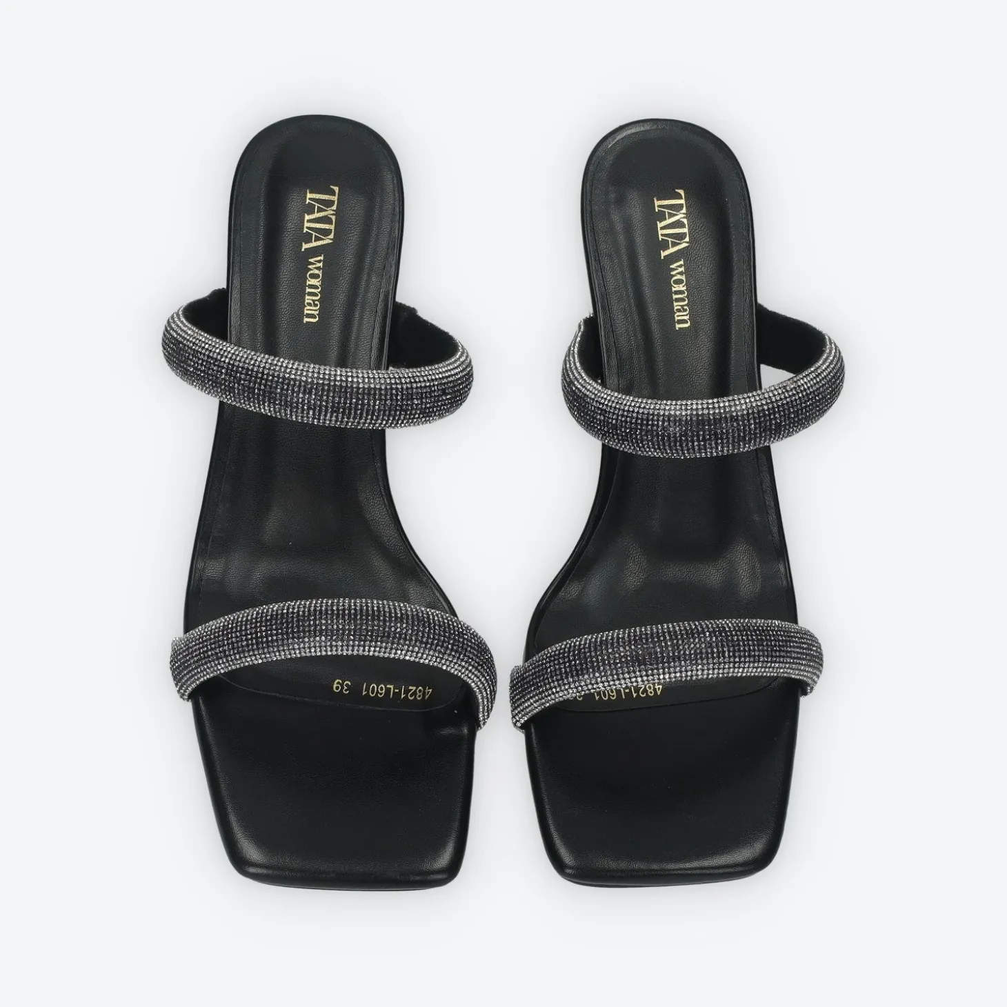 Sandali con due fasce e strass. Tacco alto 7cm