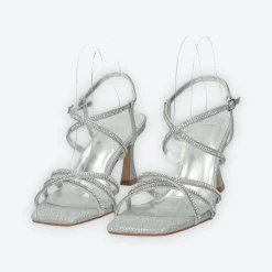 Sandali con fasce e strass. Tacco alto 7cm