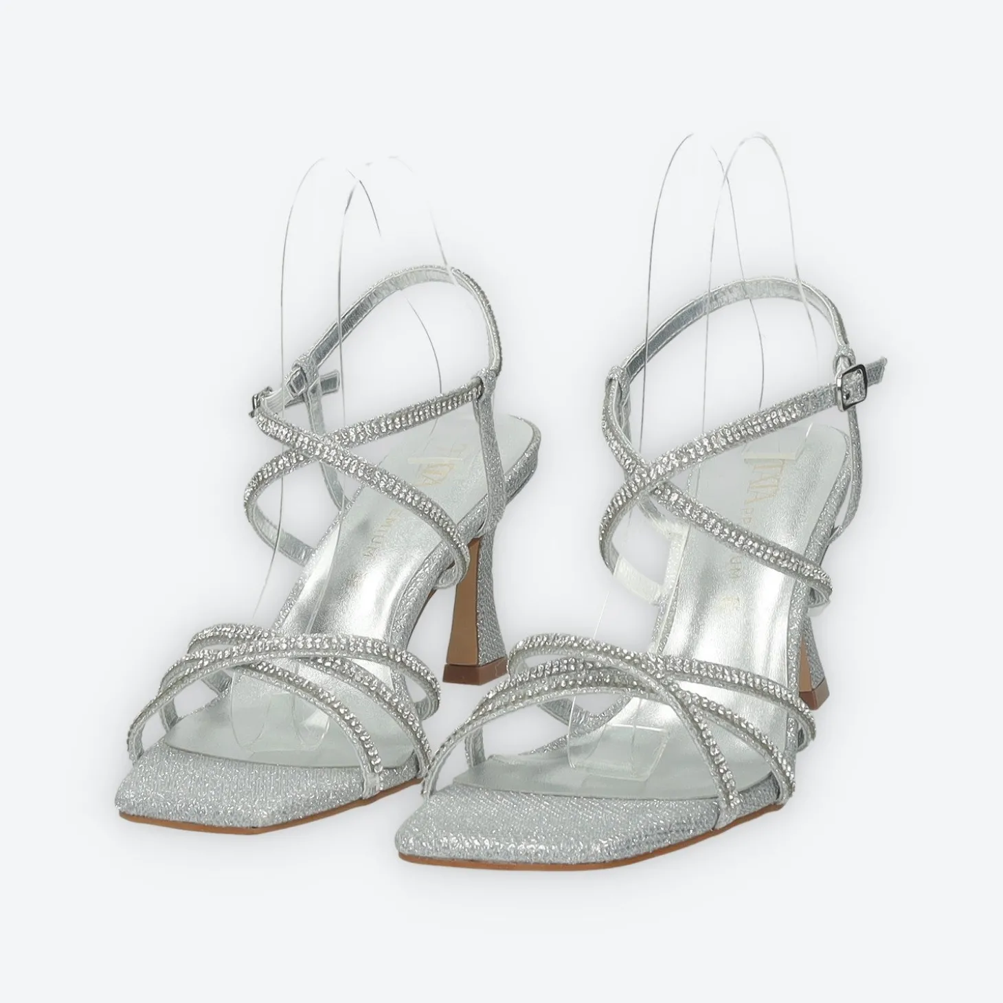 Sandali con fasce e strass. Tacco alto 7cm