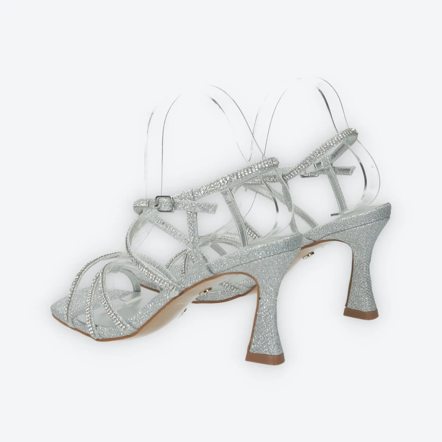 Sandali con fasce e strass. Tacco alto 7cm