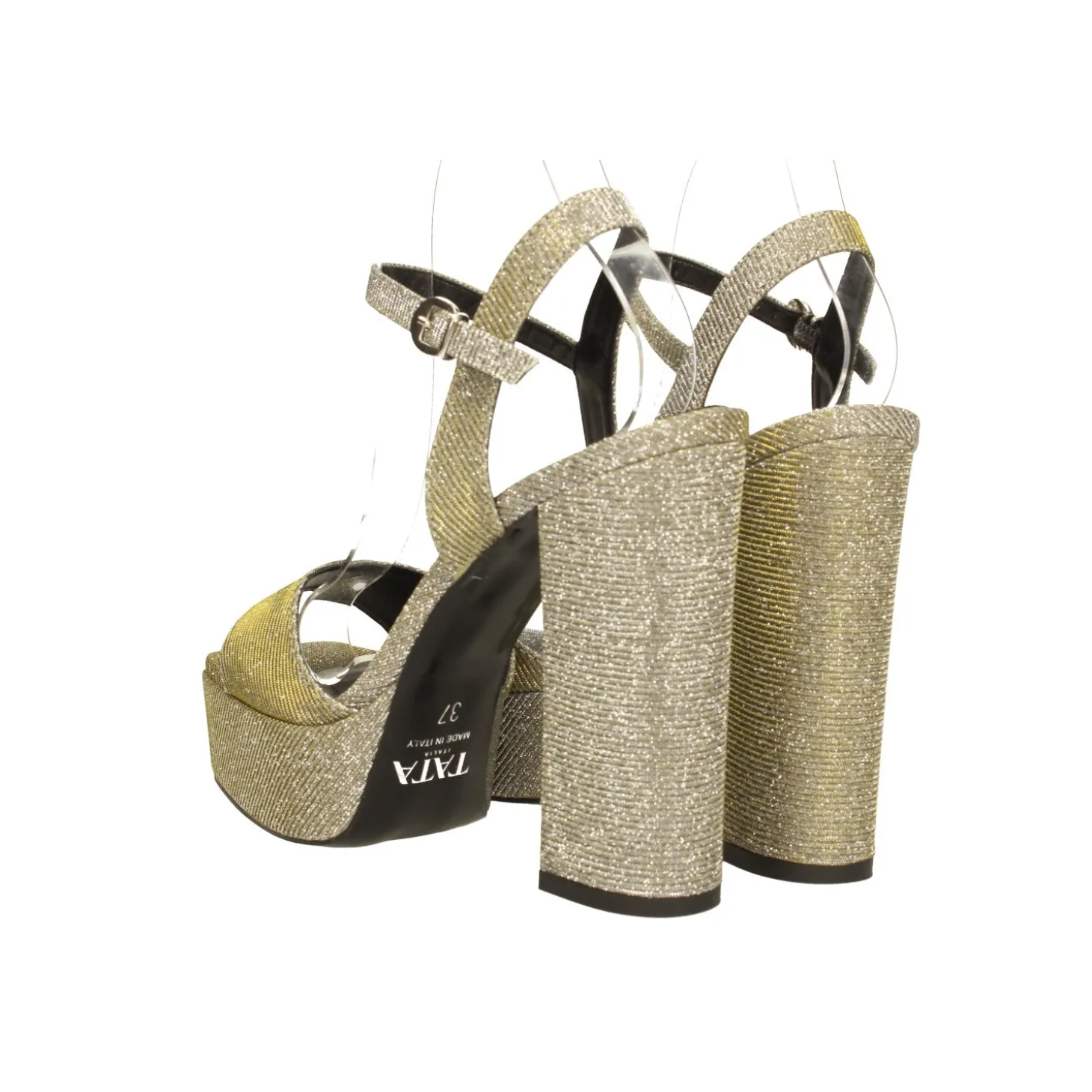 Sandali con plateau glitterati. Made in Italy. Tacco alto 13cm