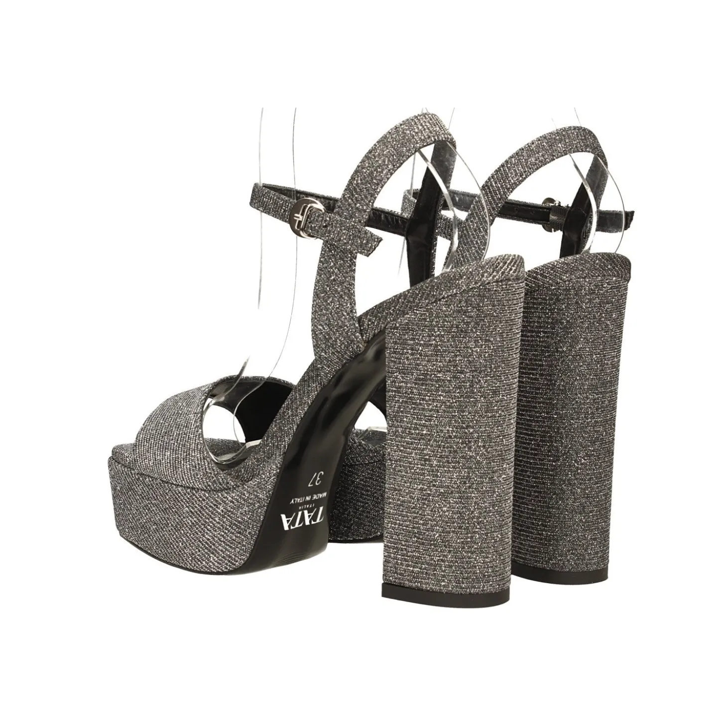 Sandali con plateau glitterati. Made in Italy. Tacco alto 13cm