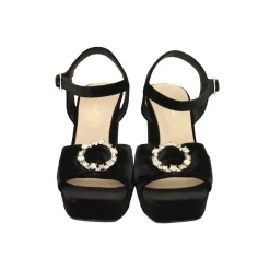 Sandali in microfibra con tacco largo alto 11cm