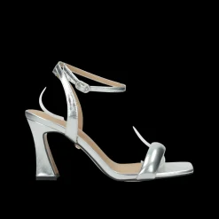 Sandali spuntati in tessuto laminato. Tacco alto 10cm