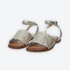 Sandali tomaia intrecciata in vera pelle