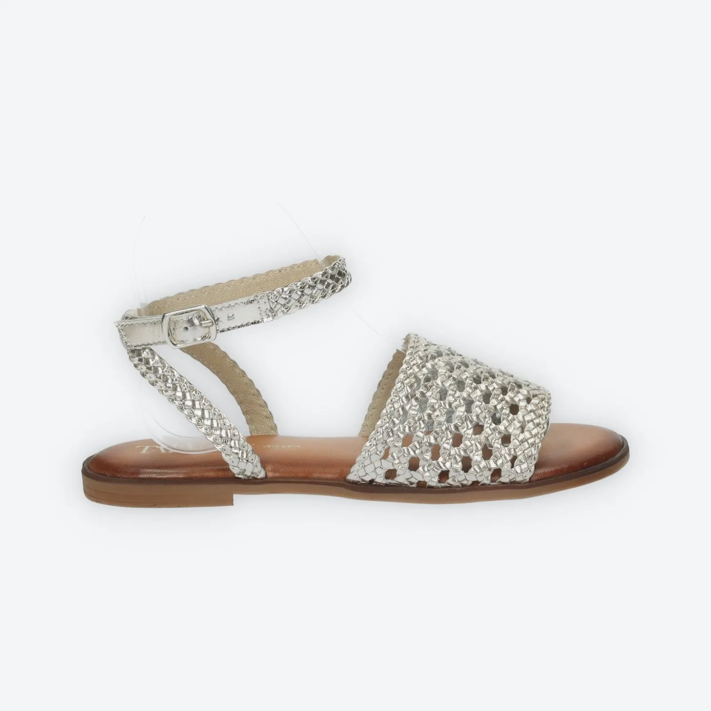 Sandali tomaia intrecciata in vera pelle