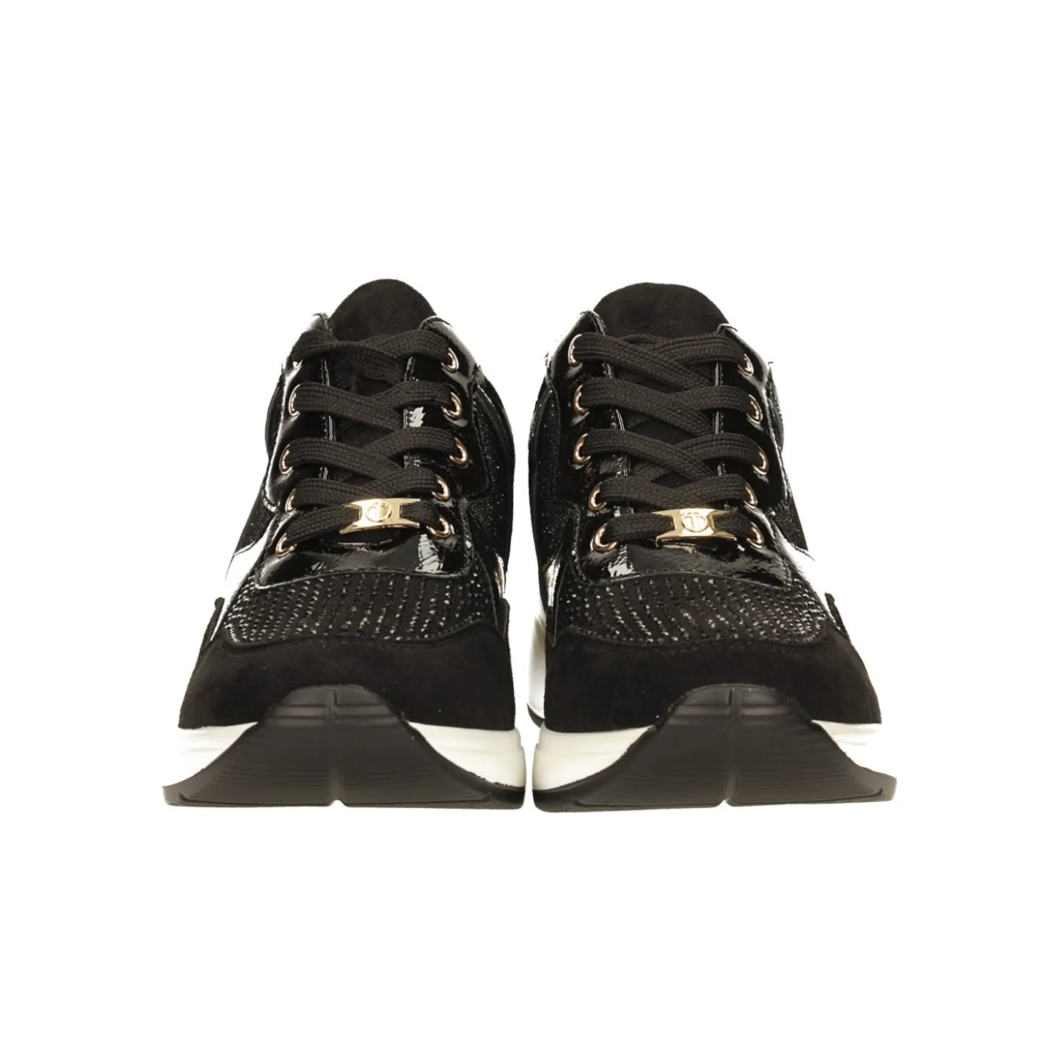 Sneakers con dettagli dorati e strass