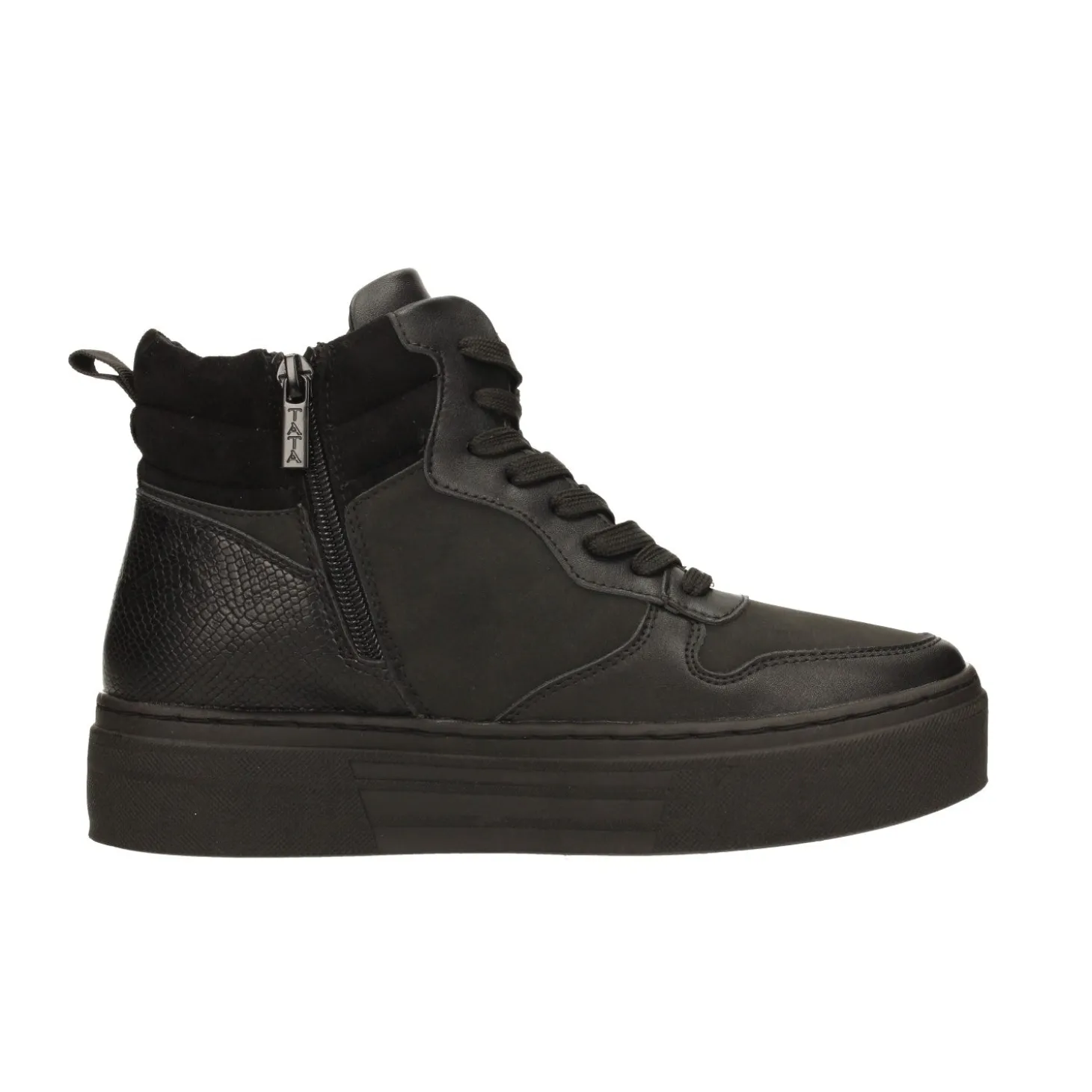 Sneakers total black con suola alta 3.5cm