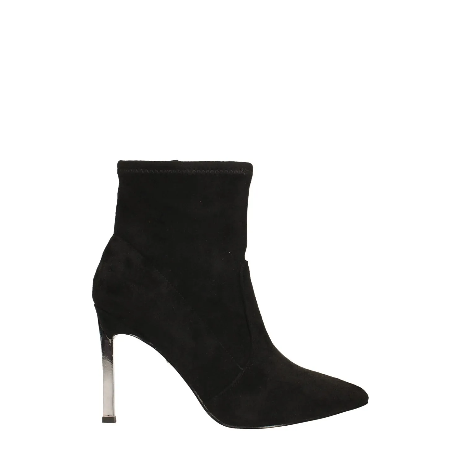 Stivaletti a punta scamosciati con tacco cromato alto 9cm