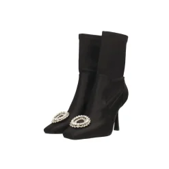 Stivaletti alla caviglia in tessuto con decorazione in pietre luccicanti. Tacco alto 9.5cm