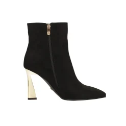 Stivaletti scamosciati con tacco dorato alto 10cm