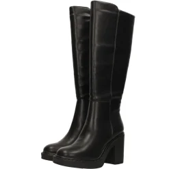 Stivali cuoio platform con punta squadrata. Tacco largo alto 8cm