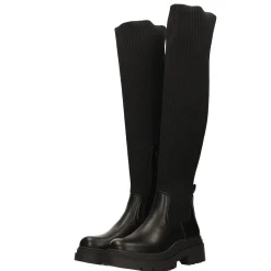 Stivali marroni con tomaia in tessuto elasticizzato. Tacco alto 5cm